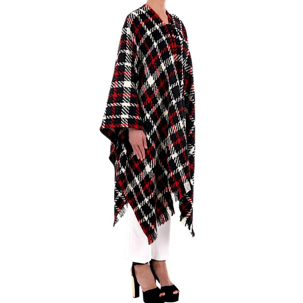 MOSCHINO Boutique Tartan Wool Cape Poncho Blanket Wrap Oversized Scarf OS